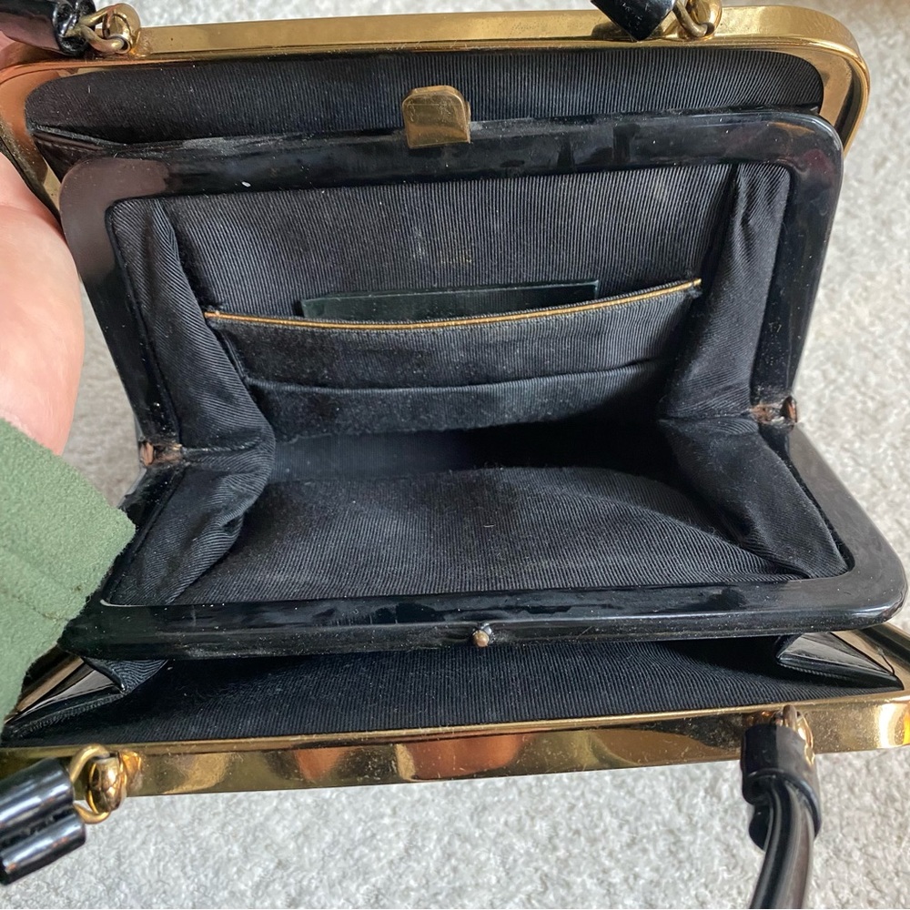 Vintage Black Patent Purse Handbag Gold Color Hardware - Picture 8 of 8